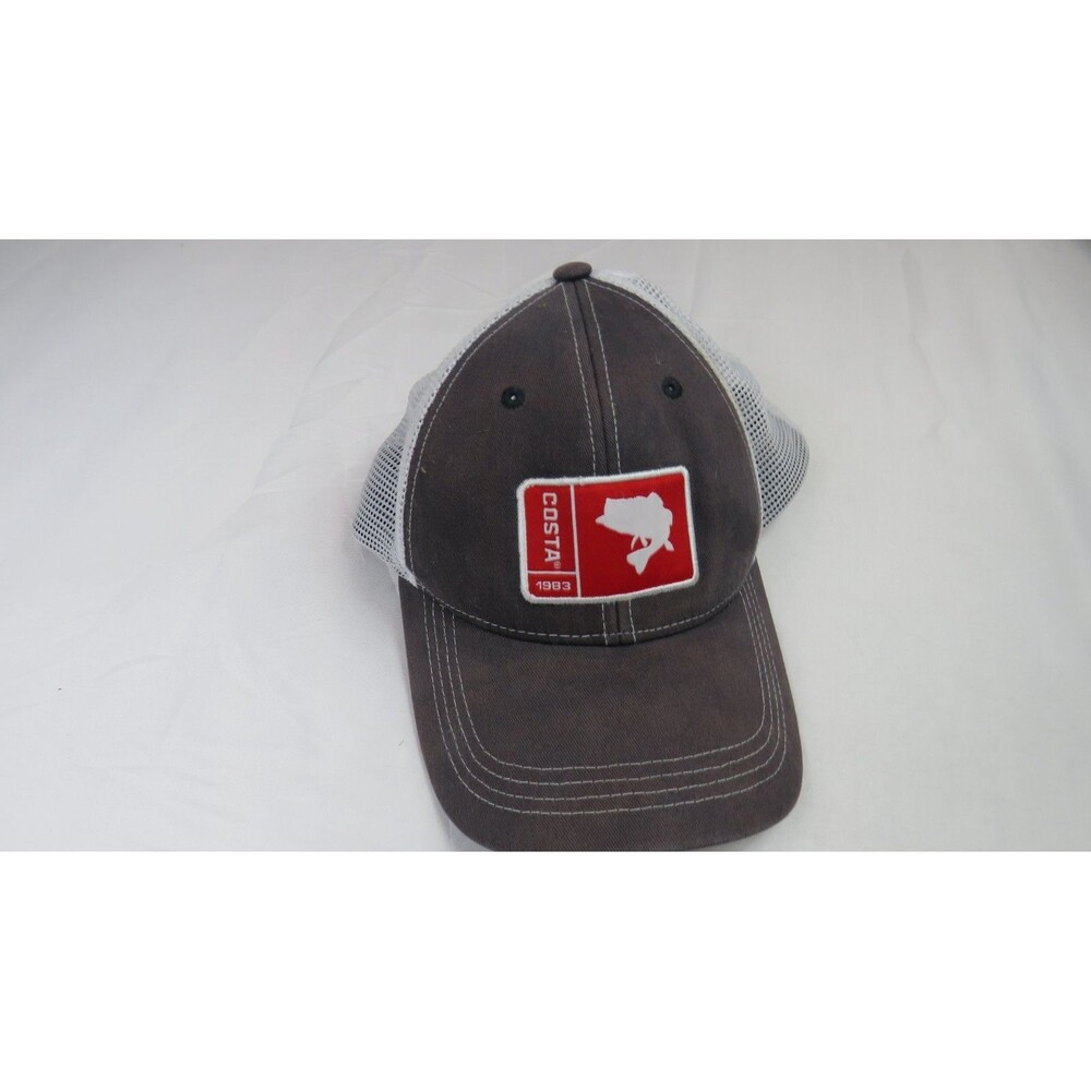 Costa Fish Patch Trucker Hat Adjustable Mesh Back Gray White Red One Size